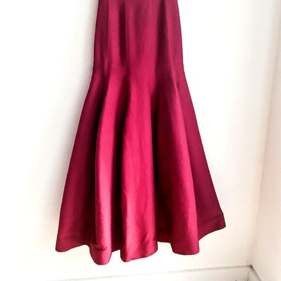 Halston Heritage Red Burgundy Sleeveless Mermaid Fit Flare Prom Red Carpet Gown - Picture 3 of 9